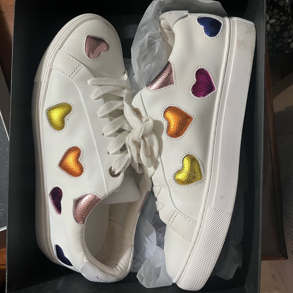 Super Cute White Kurt Geiger Sneakers with Colorful Heart Accents